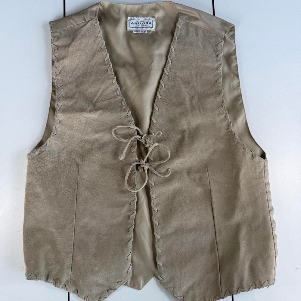 Arizona brand tan genuine leather outer front vest with lace-up front Sz S